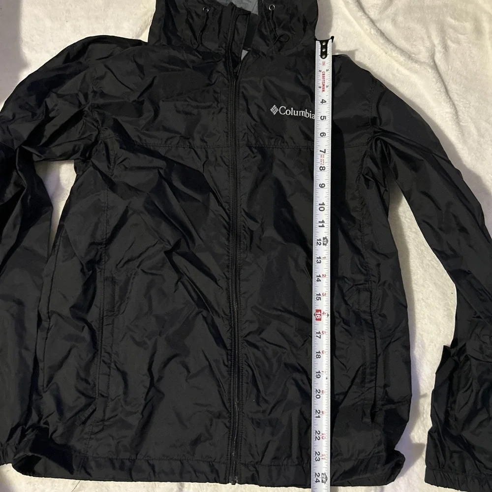 Columbia Jacket Mens Medium Black Windbreaker Hooded Rain Coat Mesh Lined Nylon - Picture 3 of 7